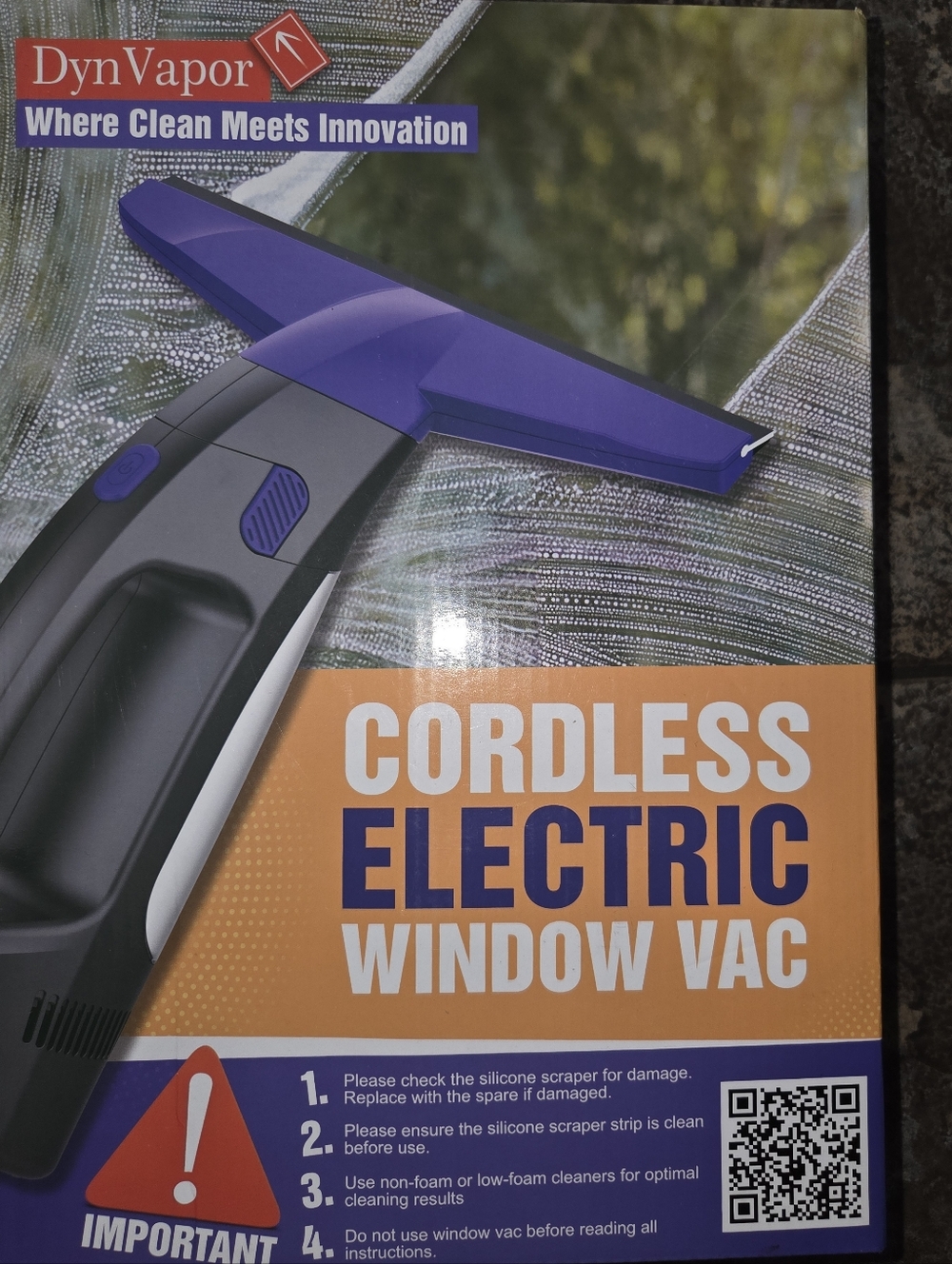 DynVapor Cordless Electric Window Vac - Purple/Black